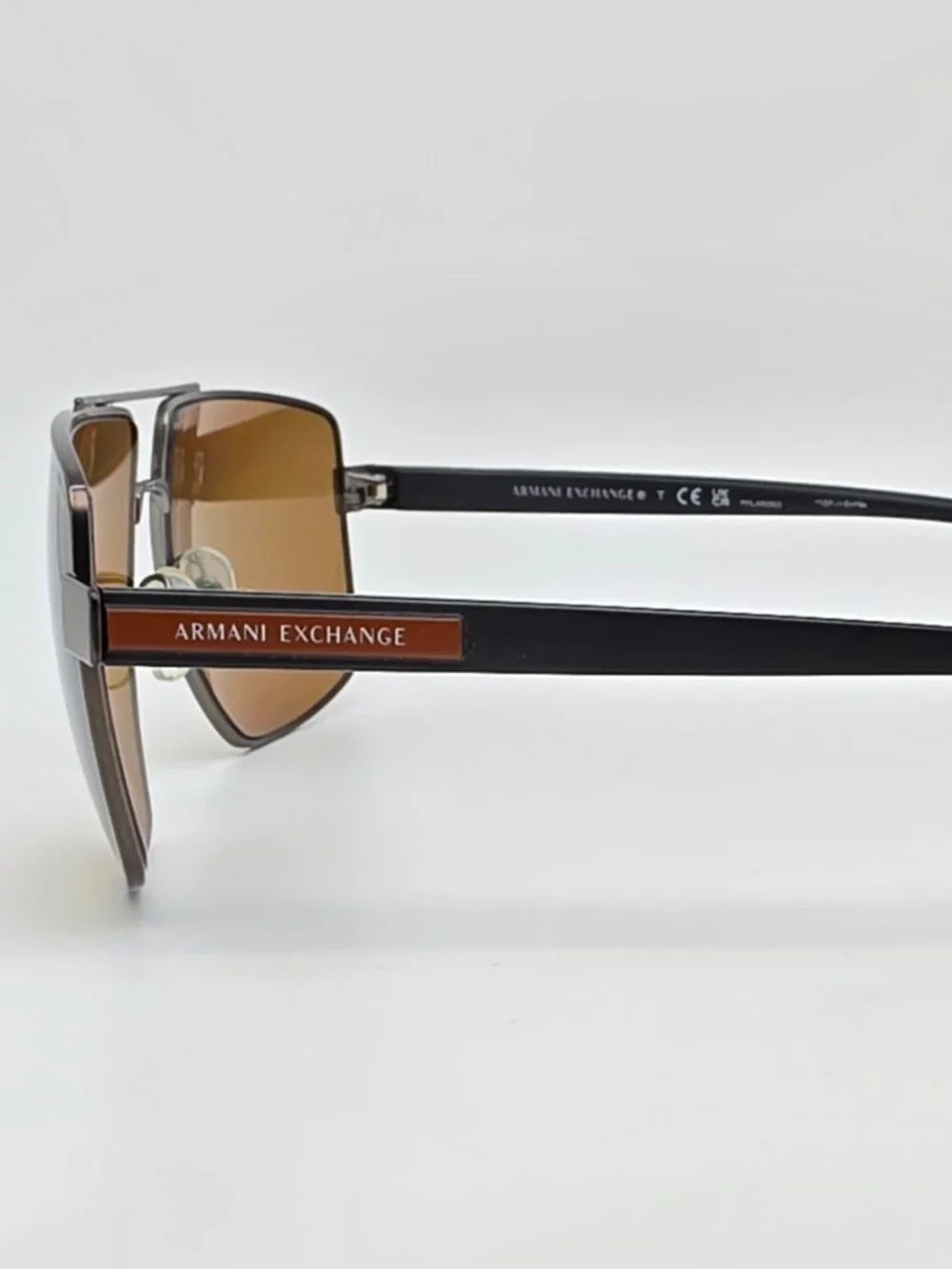 Armani Exchange AX2037S Matte Gunmetal Frame Polarized Brown Aviator Sunglasses